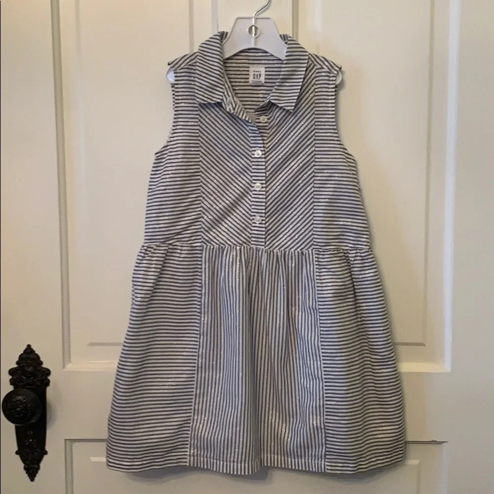 GAP Kids Blue White Striped Shirt Dress Sleeveless Girls Size 5T Preppy